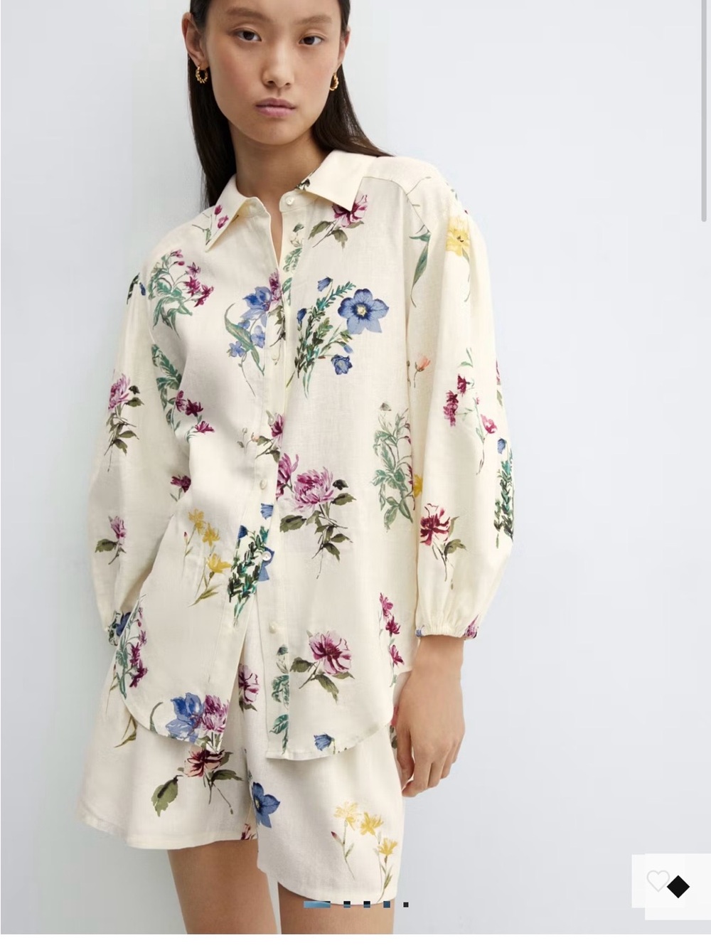Mango Floral Linen-Blend Shirt | Medium